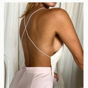 NWT Meshki Chloe plunge halter back crop top in sand